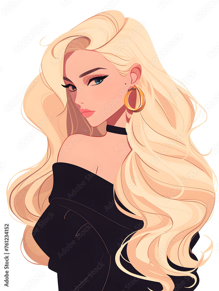 beautiful woman illustration with long blond hair,Generative AI beautiful woman illustration with long blond hair,Generative AI