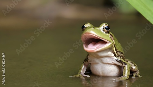A Frog With Its Mouth Wide Open Calling Out To It © Batool