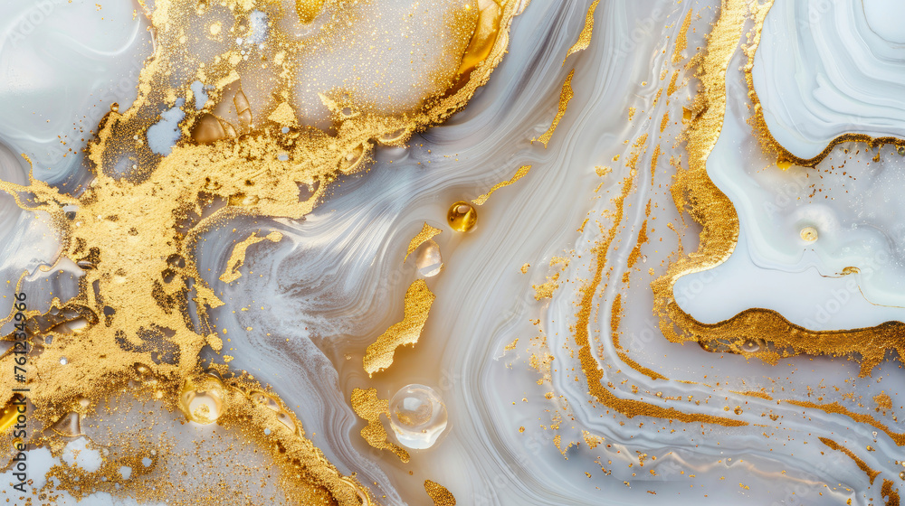 Abstract background of white and gold marble. Oil painting, liquid patterns with gold veins Abstract background of white and gold marble. Oil painting, liquid patterns with gold veins