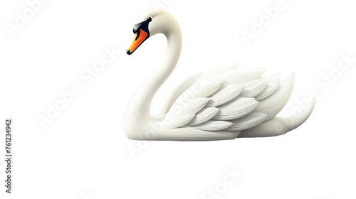 A graceful white swan with an orange beak stands elegantly on a white background