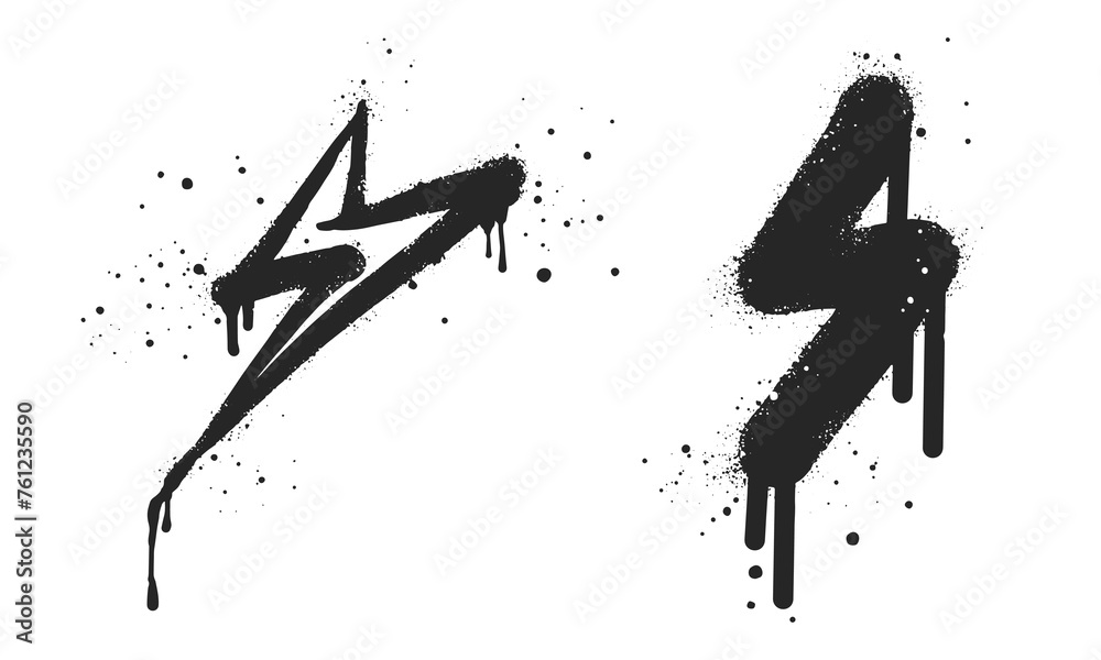 Spray painted graffiti Electric lightning flash, Lightning bolt in black over white. Drops of sprayed thunder bolt symbol. isolated on white background. vector illustration