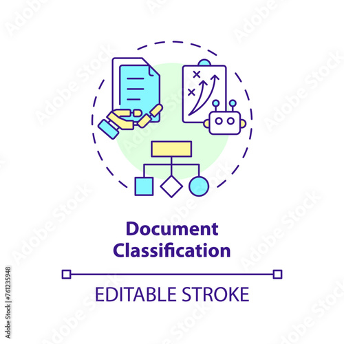 Document classification multi color concept icon. Natural language processing. Text recognition. Round shape line illustration. Abstract idea. Graphic design. Easy to use in infographic, presentation
