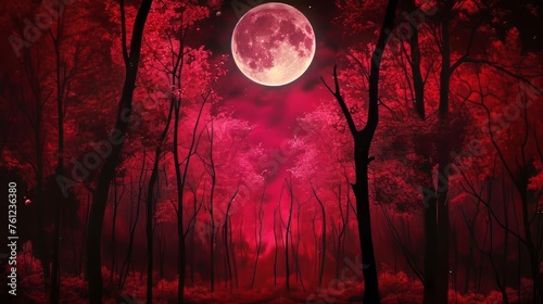 Red Forrest, tree's and Full moon © Crazy Dark Queen