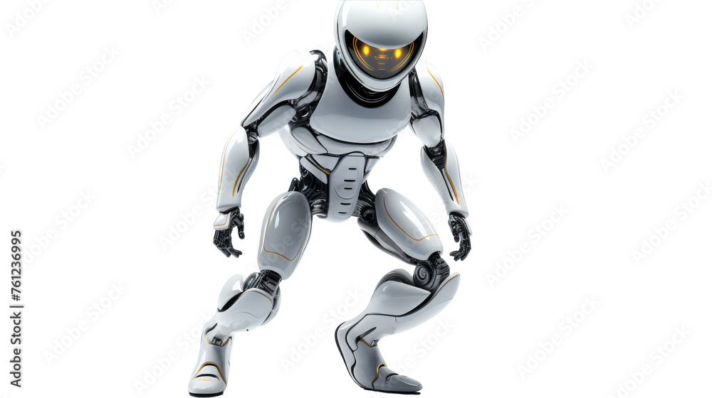 A futuristic robot is gracefully standing in mid-air A futuristic robot is gracefully standing in mid-air