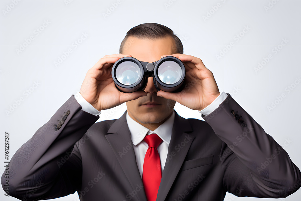 Portrait of man in a suit using binoculars to look into the distance Portrait of man in a suit using binoculars to look into the distance