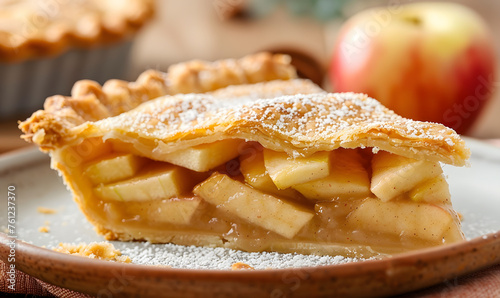 Slice of apple pie closeup, Generative AI 
