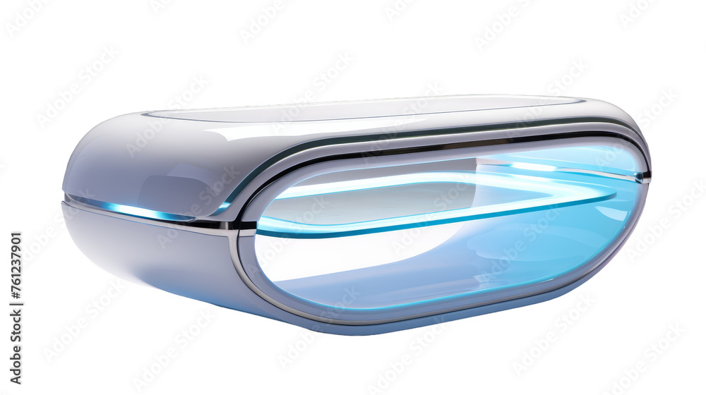 A white and blue object glowing with a soft light A white and blue object glowing with a soft light