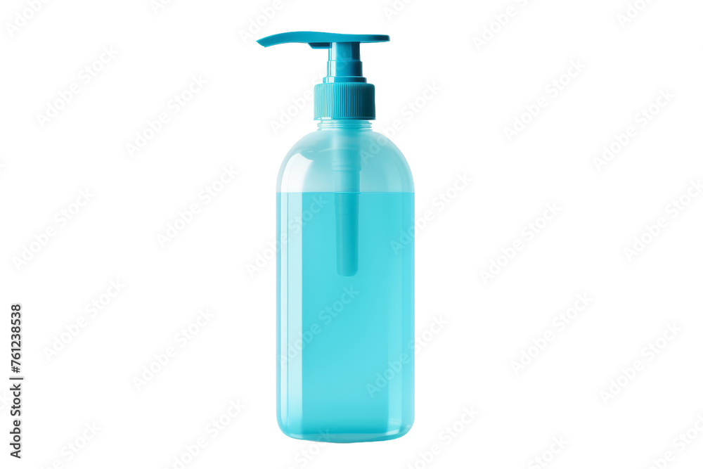Blue Bottle With Pump on White Background. On a Transparent Background. Blue Bottle With Pump on White Background. On a Transparent Background.