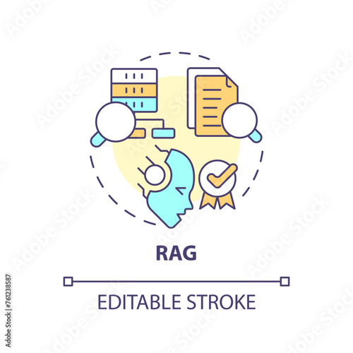 RAG multi color concept icon. Ai correct content generation. Machine learning techniques. Round shape line illustration. Abstract idea. Graphic design. Easy to use in infographic, presentation