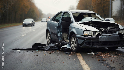 car insurance concept, broken, crashed car after an accident. © Olena Yefremkina