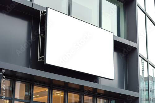 Billboard on store frontage Mockup. Hoarding template on a shop entrance. Generative ai photo