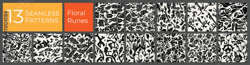 Floral deco pattern collection. Monotone clean baroque art. Abstract textile deco pattern.