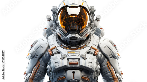 A man in a sleek space suit stands confidently against a stark white backdrop