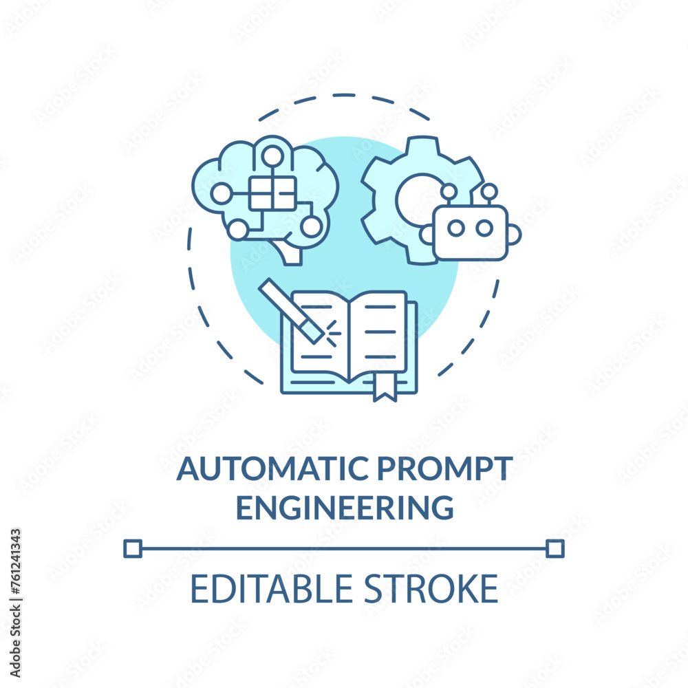 Automatic prompt engineering soft blue concept icon. Prompt optimization. Algorithm and heuristics. Round shape line illustration. Abstract idea. Graphic design. Easy to use in article Automatic prompt engineering soft blue concept icon. Prompt optimization. Algorithm and heuristics. Round shape line illustration. Abstract idea. Graphic design. Easy to use in article