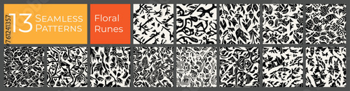 Floral deco pattern collection. Monotone clean baroque art. Abstract textile deco pattern.