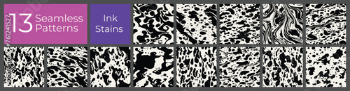 Geometric pattern set. Abstract liquid ink stain cover. Modern creative blot stain background.
