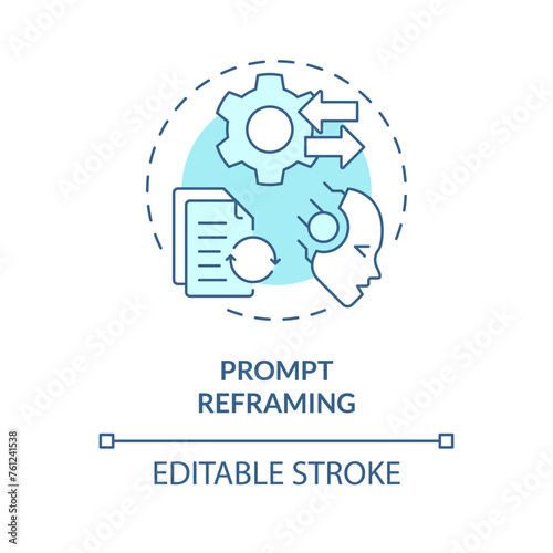 Prompt reframing soft blue concept icon. Prompt engineering technique. Rephrase and change instruction. Round shape line illustration. Abstract idea. Graphic design. Easy to use in article
