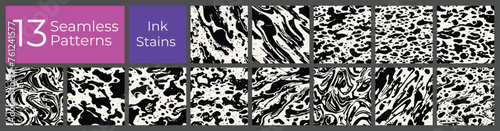 Geometric pattern set. Abstract liquid ink stain cover. Modern creative blot stain background.