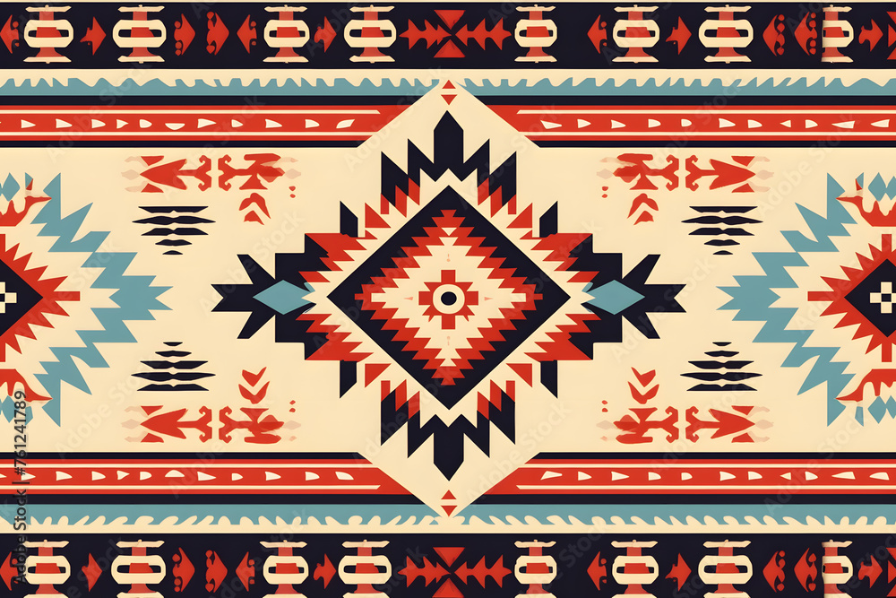Mexican Navajo tribal seamless pattern. Native American ornament. Boho geometric ornament seamless flat style pattern.  - obrazy, fototapety, plakaty 