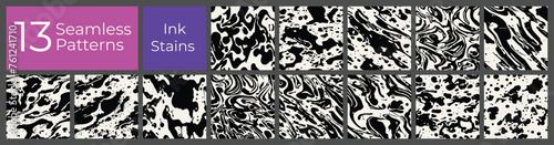 Geometric pattern set. Abstract liquid ink stain cover. Modern creative blot stain background.