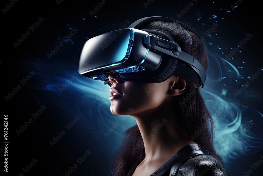Virtual Reality Glasses, Young Person Using a Virtual Reality Headset, Generative AI Illustration Virtual Reality Glasses, Young Person Using a Virtual Reality Headset, Generative AI Illustration