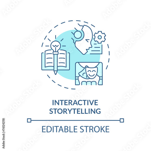 Interactive storytelling soft blue concept icon. Prompt engineering technique. Role playing with chatbot. Round shape line illustration. Abstract idea. Graphic design. Easy to use in article