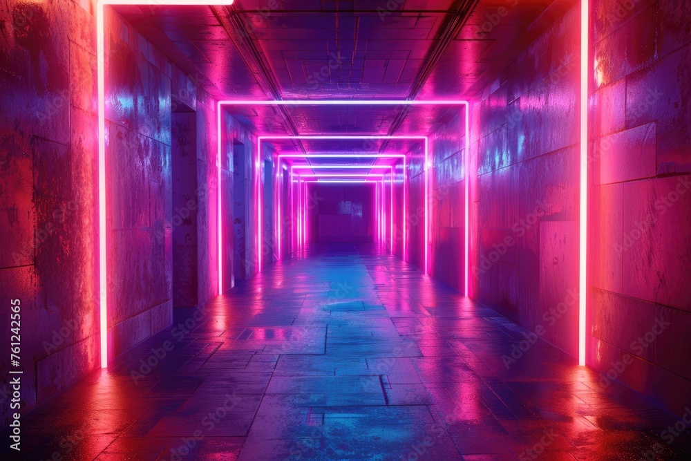 Futuristic hallway bright neon lights