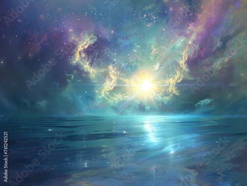 Divine light casting serene glow over ethereal astral landscapes