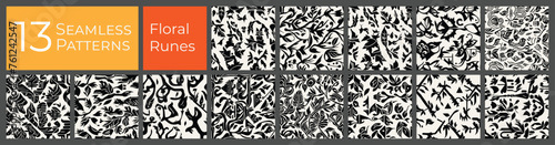 Floral deco pattern collection. Monotone clean baroque art. Abstract textile deco pattern.