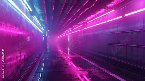 Futuristic escape route neon lights guiding the way