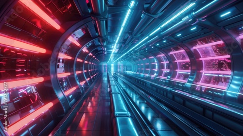 Futuristic transit corridor neon lighting