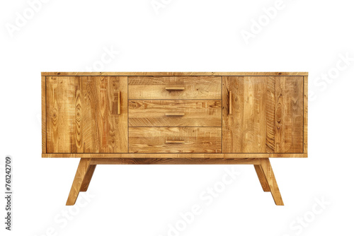 Wooden Cabinet With Three Drawers and Two Legs. On a Transparent Background.