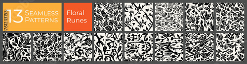 Floral deco pattern collection. Monotone clean baroque art. Abstract textile deco pattern.