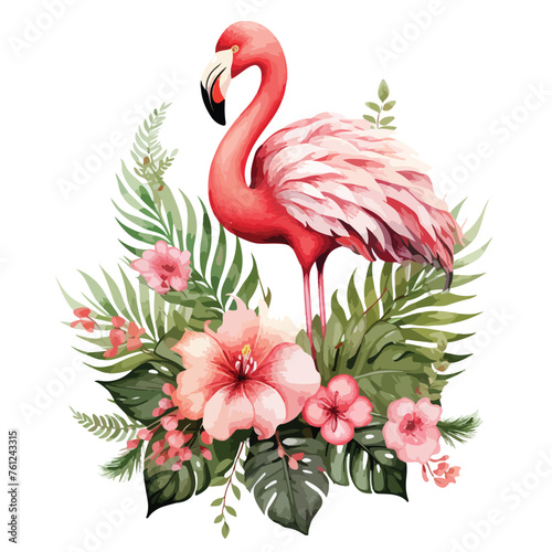 Floral Flamingo Clipart isolated on white background