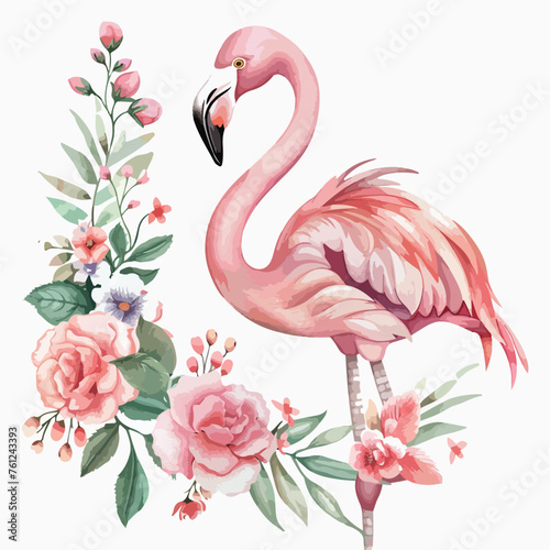 Floral Flamingo Clipart isolated on white background © Mishab