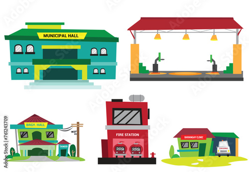 Philippine Government and Public Buildings Set. Editable Clip Art.