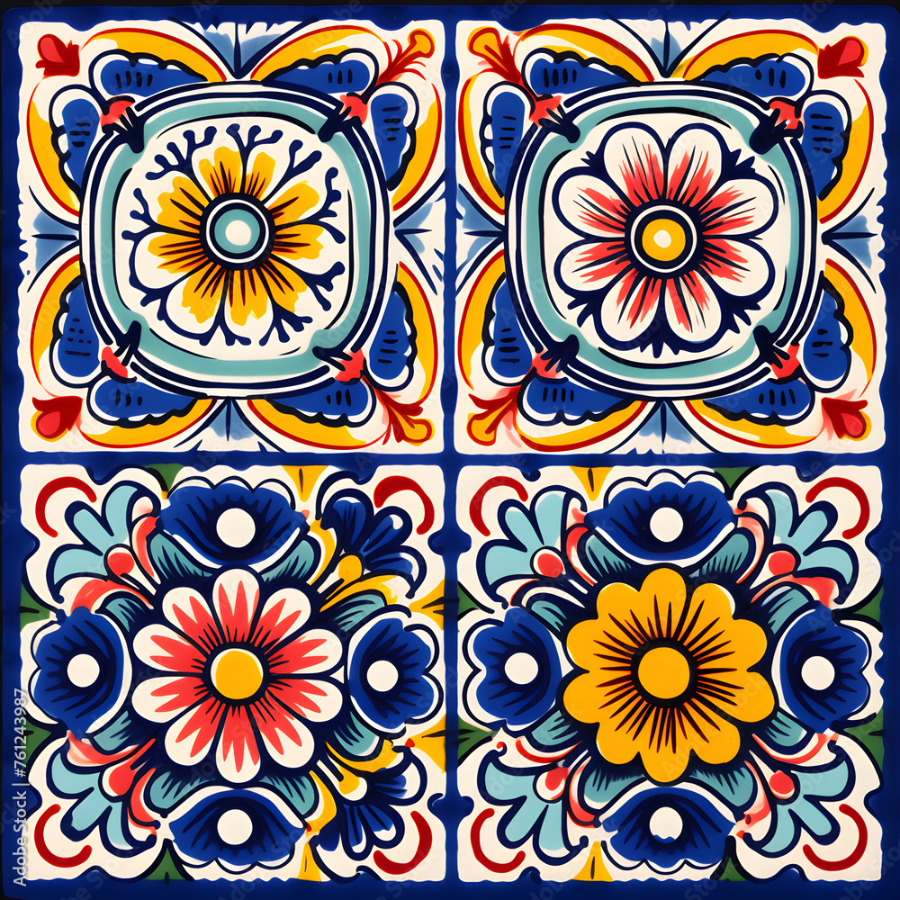 Mexican Traditional Talavera Style Tiles from Puebla