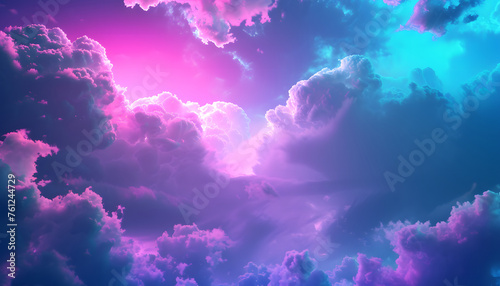 Colorful Sky with Neon Clouds  Abstract Fantasy Background  Blue sky with clouds