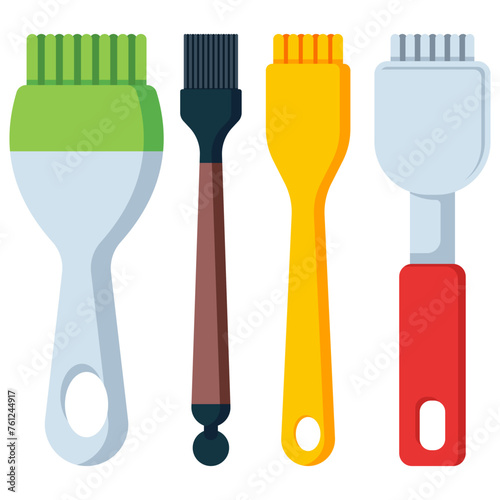 Silicone cooking brushes vector cartoon set isolated on a white background.