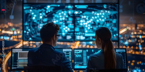 Data Analysis by Experts in a Secure Operations Center Defending Against Cyber Threats. Concept Cybersecurity, Data Analysis, Secure Operations Center, Threat Defense, Expert Monitoring
