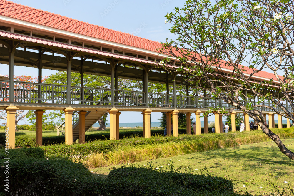 Mrigadayavan Palace; one of the summer palaces of King Rama VI in the past. The palace, undergoing restoration since 2021 and officially reopen to visitor in May 2024. Cha-am, Phetchaburi in Thailand. Mrigadayavan Palace; one of the summer palaces of King Rama VI in the past. The palace, undergoing restoration since 2021 and officially reopen to visitor in May 2024. Cha-am, Phetchaburi in Thailand.