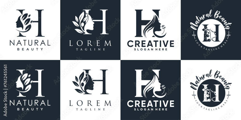 letter logo H design collection with nature beauty concept premium vector