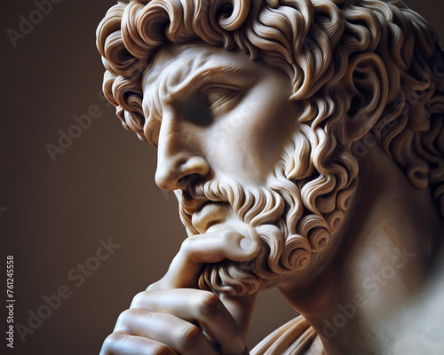 Statue of an ancient philosopher thinking about life and how to overcome difficulties. photo