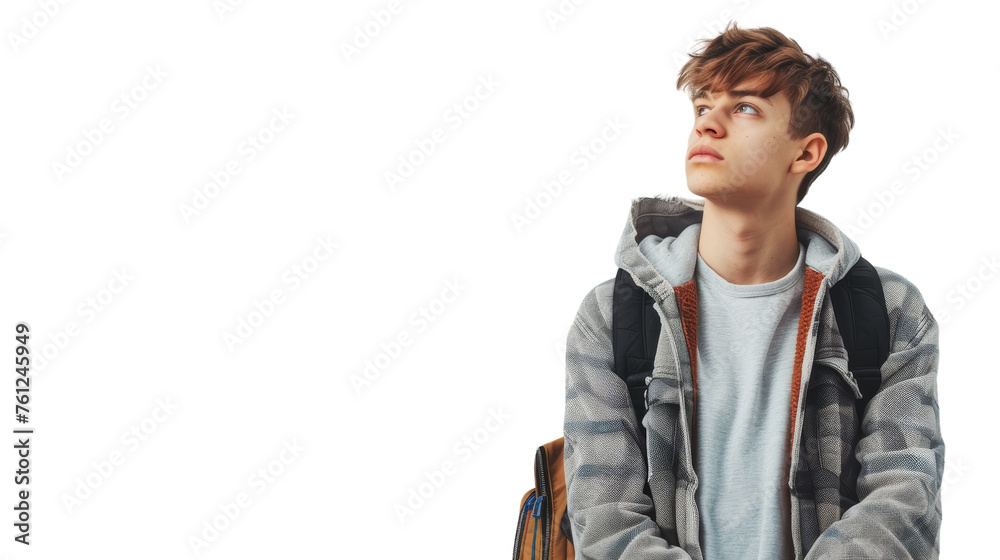 A young man confidently perches atop a rustic wooden chair, his expression calm and collected A young man confidently perches atop a rustic wooden chair, his expression calm and collected