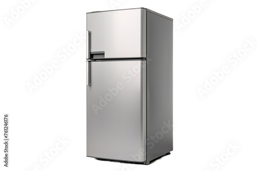 Silver Refrigerator Freezer on White Wall. On a Transparent Background.