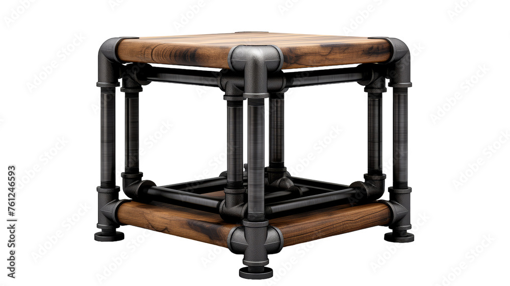 A wooden table with sleek metal legs supporting a beautiful wooden top in a modern setting A wooden table with sleek metal legs supporting a beautiful wooden top in a modern setting