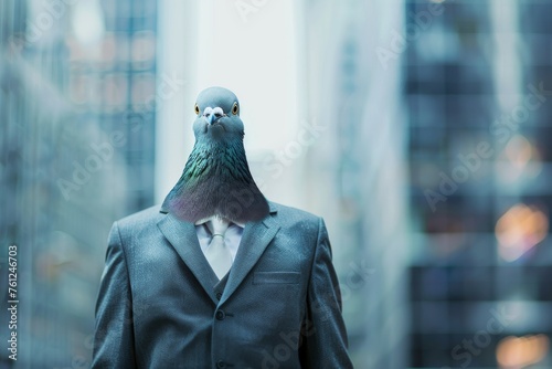 Pigeon in a Business Suit, Animal Businessman, City Bird Boss, Dove Headed Man in a Business Suit