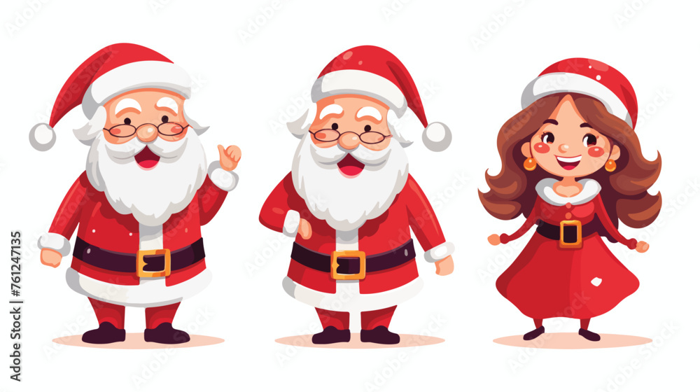 Santa claus couple cartoon faces woman happiness and