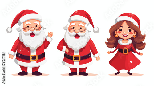 Santa claus couple cartoon faces woman happiness and © RedFish