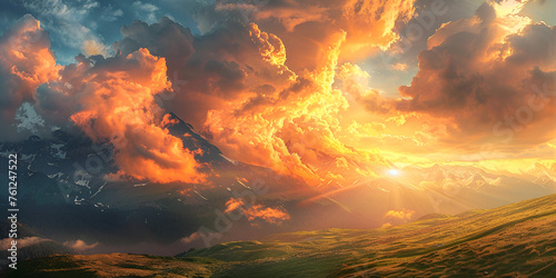Nature beauty in blue sunlight stratosphere sunset sky a sunset over the mountains Nature beauty in blue sunlight stratosphere sunset sky.AI Generative 